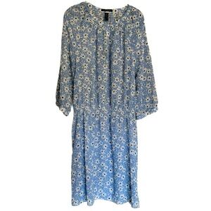 LAUREN RALPH LAUREN Crepe Blue White Floral Elastic Waist Summer Dress Size 16